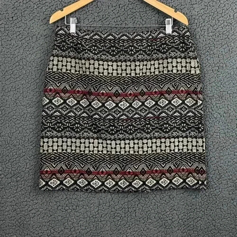J Jill Lined Skirt MEDIUM Women's Tribal Aztec Pencil‎ Fitted Short Straight